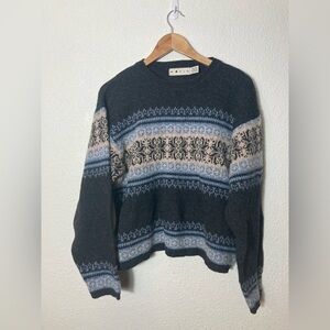 World XL 100% Shetland wool fair isle Scandinavian Nordic crew neck sweater